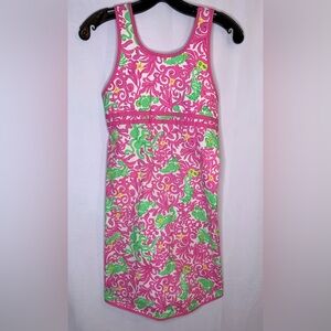 Girls Lilly Pulitzer shift dress size 12 traveling ocean critters pink and green